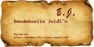 Bendekovits Jolán névjegykártya